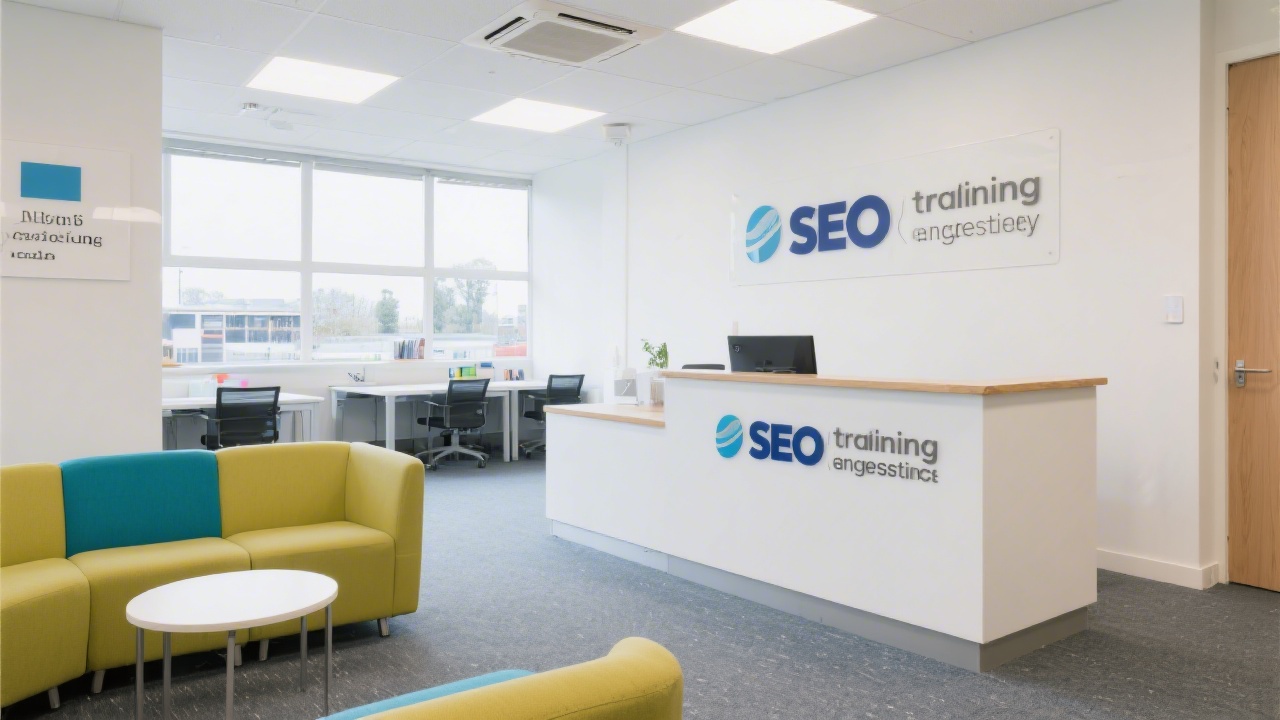 Interior of a bright Dublin office reception area with seating and business signage, representing a professional environment for SEO training enquiries.